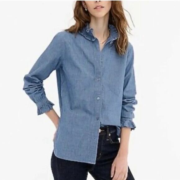 J.Crew classic-fit ruffleneck chambray button up shirt Size XS NWT - Picture 3 of 12